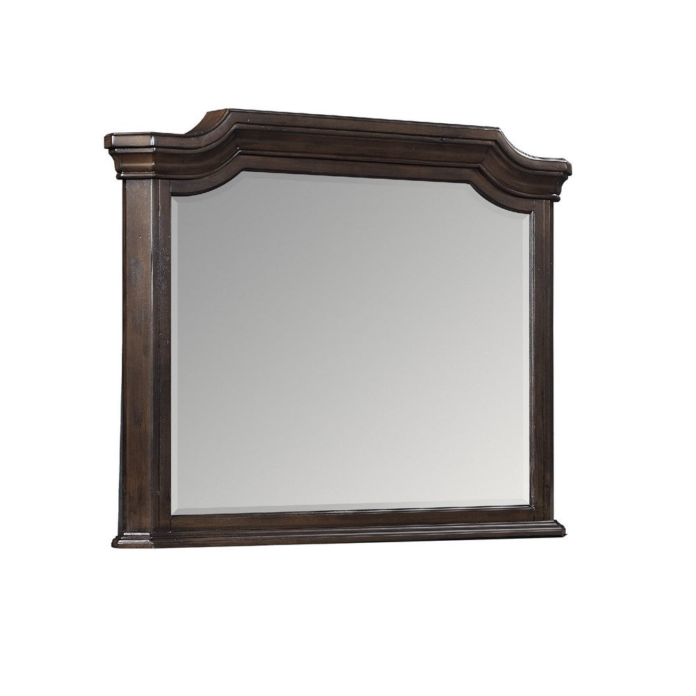 Lynda Dresser Mirror, 44 Inch Low Distortion, Walnut Brown Crown Molding - BM344815