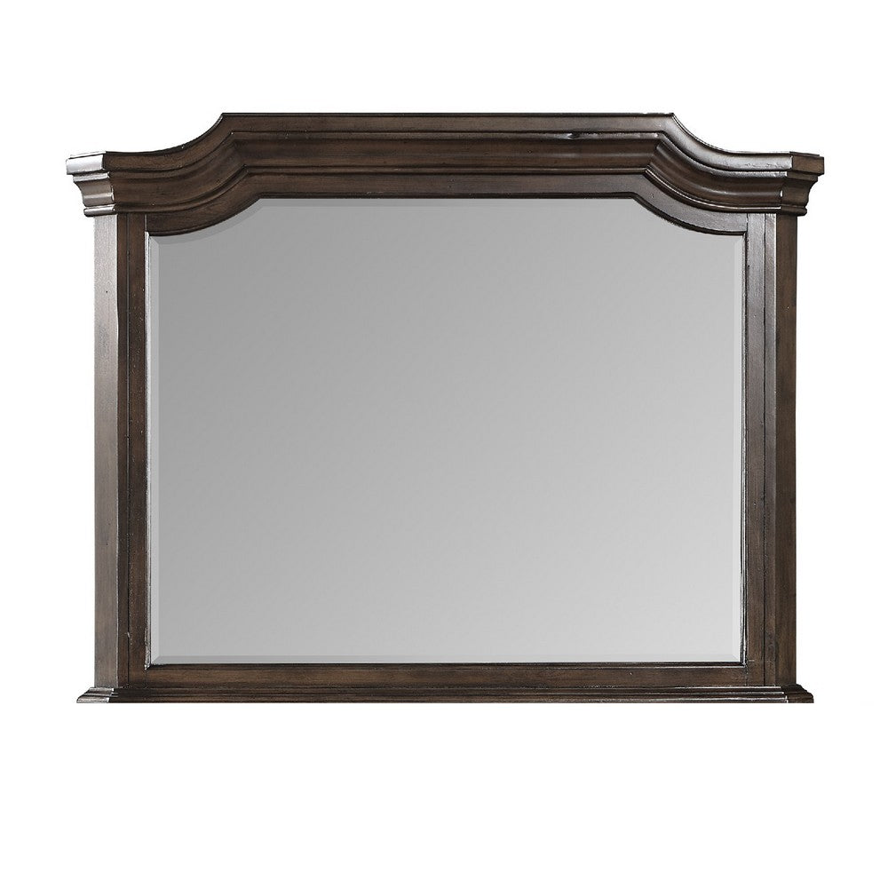 Lynda Dresser Mirror, 44 Inch Low Distortion, Walnut Brown Crown Molding - BM344815