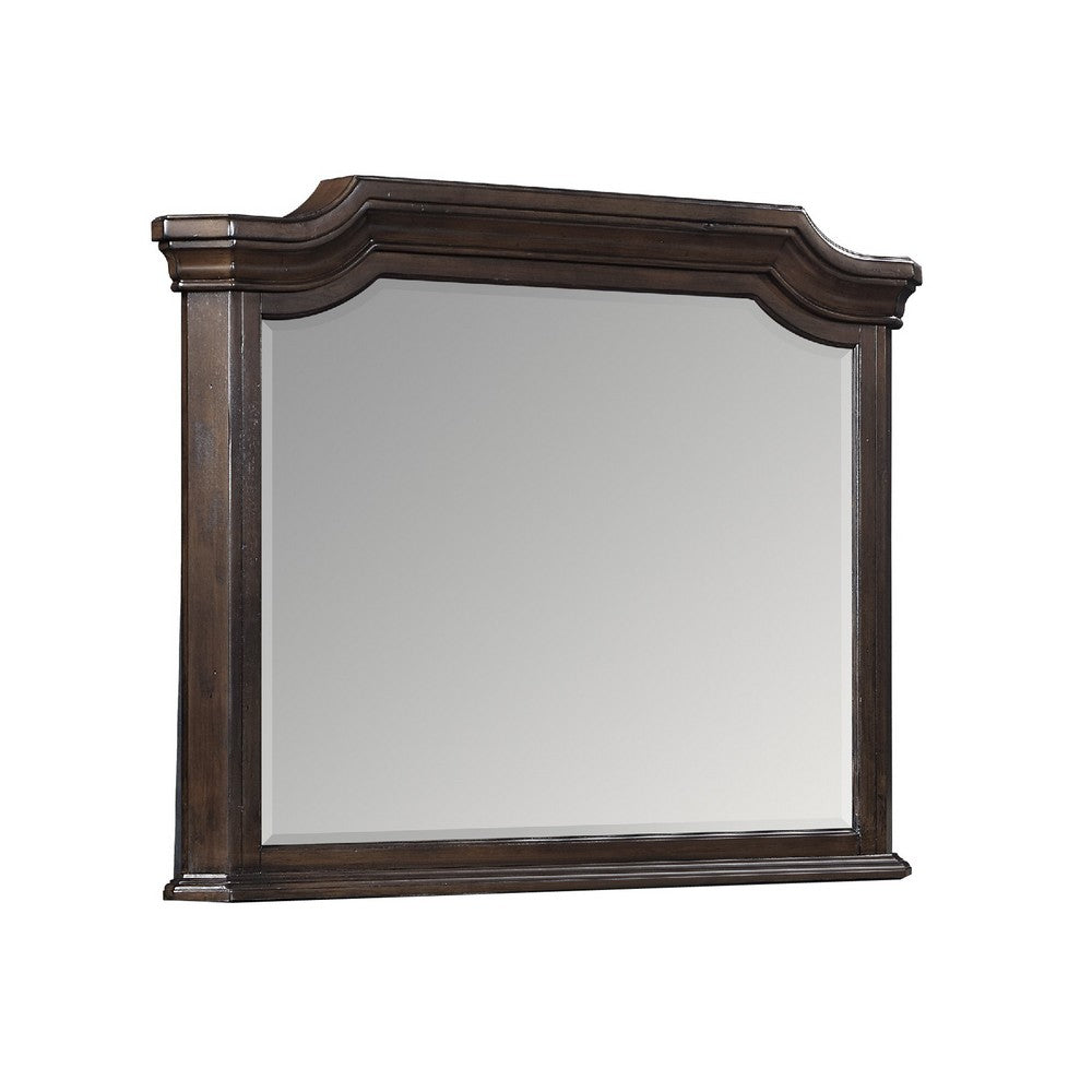 Lynda Dresser Mirror, 44 Inch Low Distortion, Walnut Brown Crown Molding - BM344815