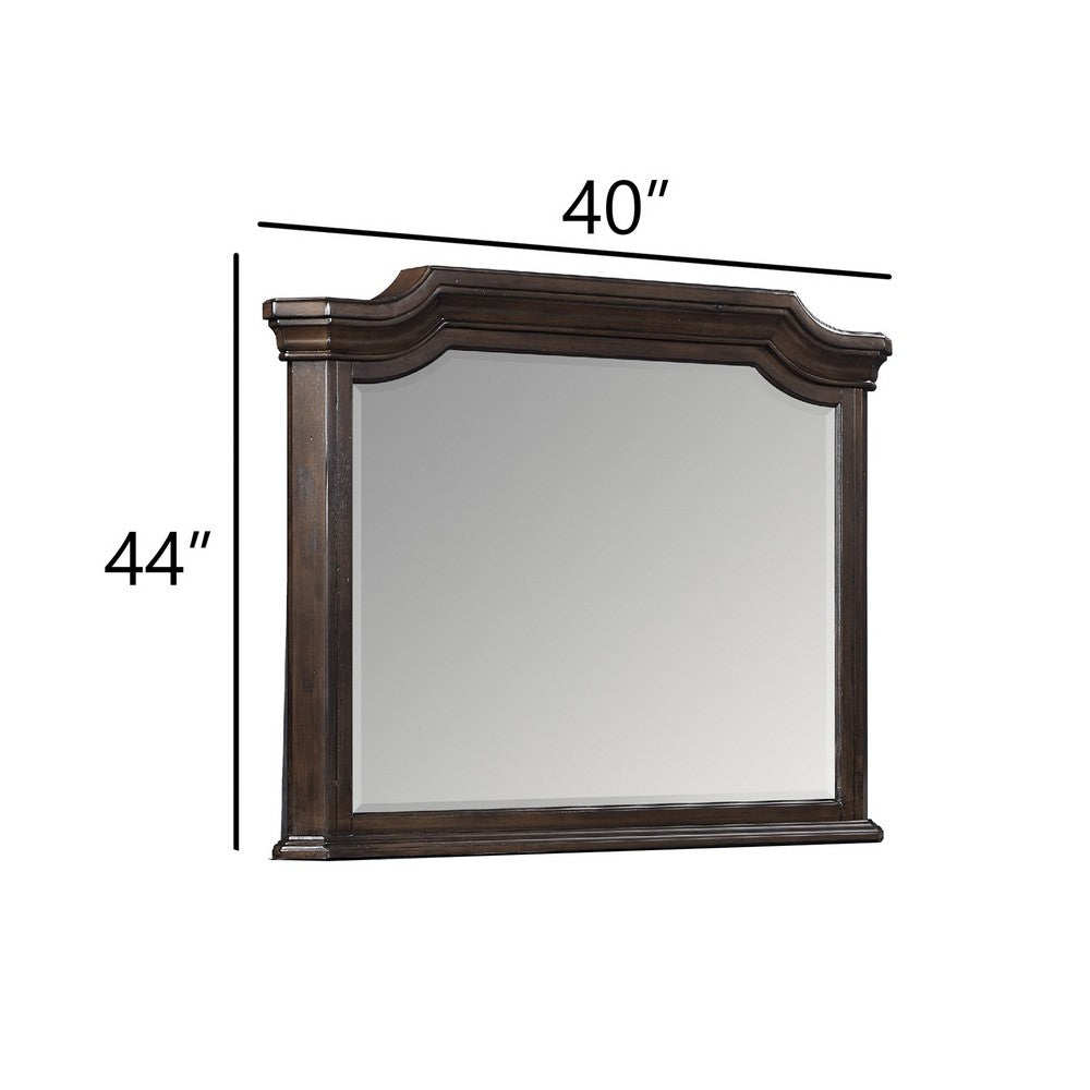 Lynda Dresser Mirror, 44 Inch Low Distortion, Walnut Brown Crown Molding - BM344815