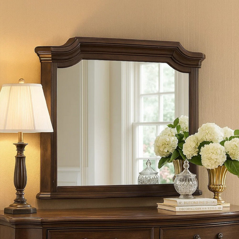 Lynda Dresser Mirror, 44 Inch Low Distortion, Walnut Brown Crown Molding - BM344815