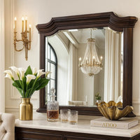 Lynda Dresser Mirror, 44 Inch Low Distortion, Walnut Brown Crown Molding - BM344815