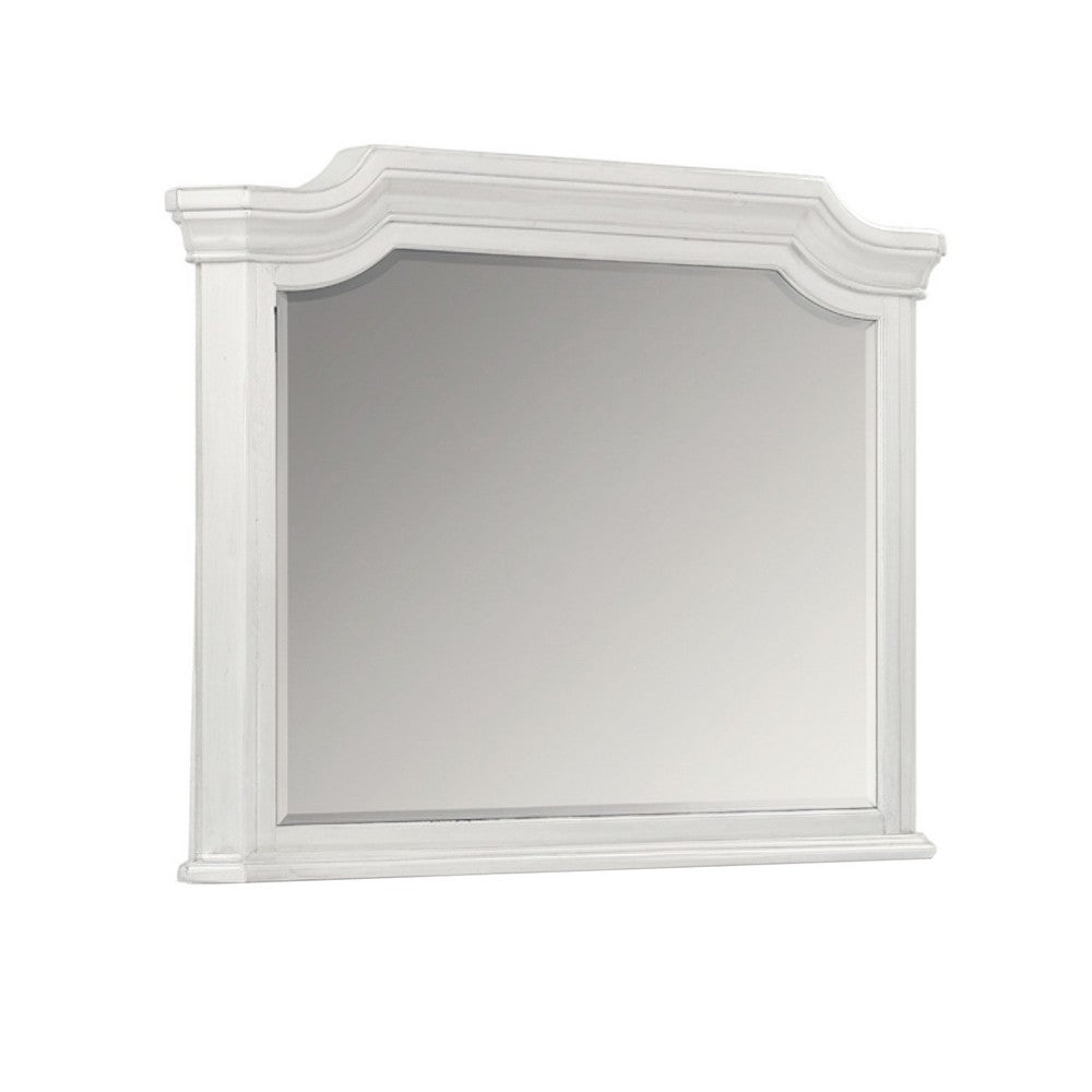 Lynda Dresser Mirror, 44 Inch Low Distortion, Antique White Crown Molding - BM344816