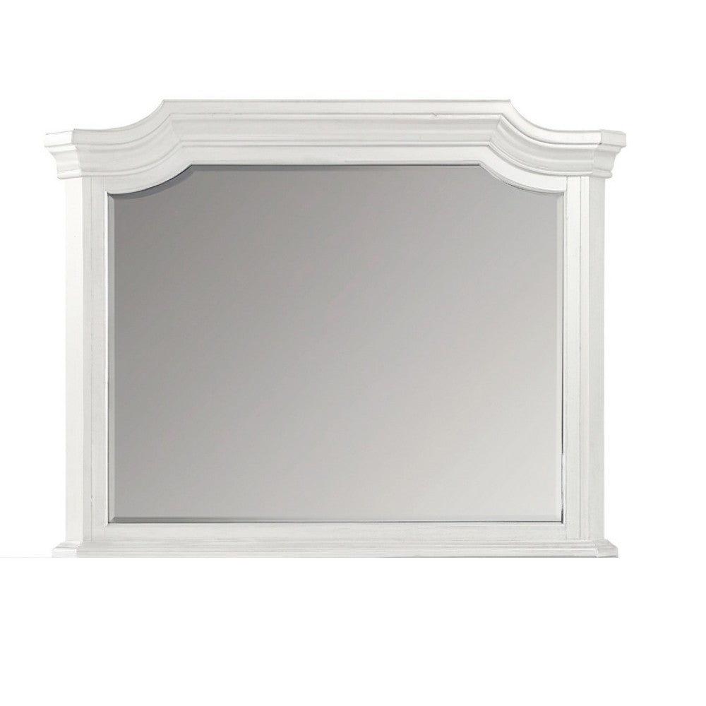 Lynda Dresser Mirror, 44 Inch Low Distortion, Antique White Crown Molding - BM344816