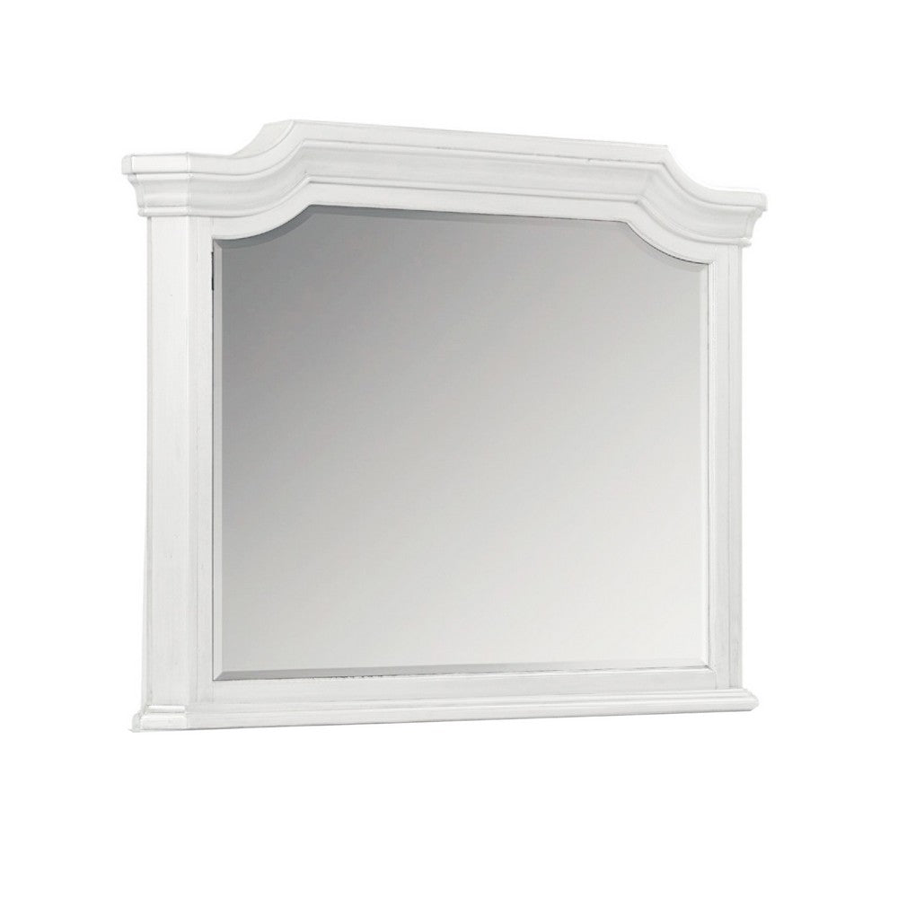 Lynda Dresser Mirror, 44 Inch Low Distortion, Antique White Crown Molding - BM344816
