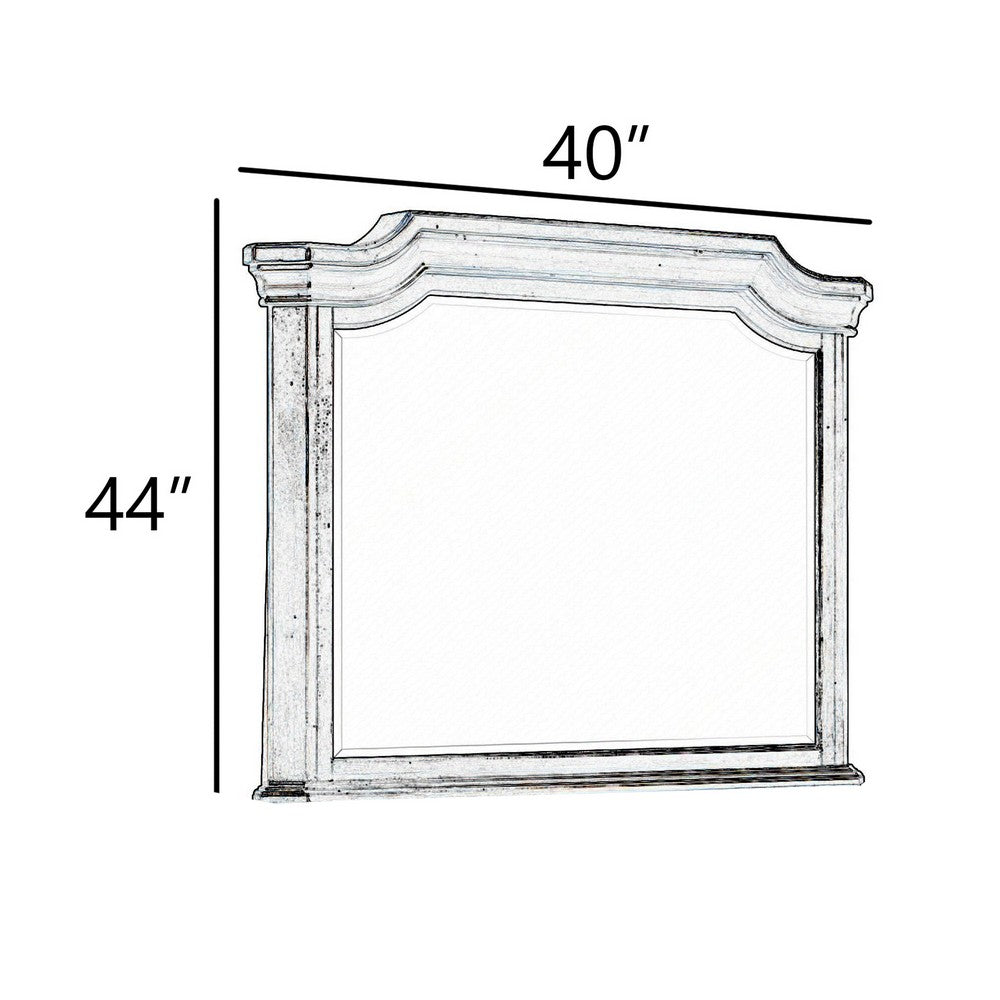 Lynda Dresser Mirror, 44 Inch Low Distortion, Antique White Crown Molding - BM344816