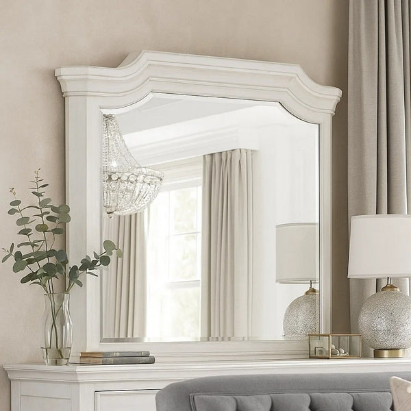Lynda Dresser Mirror, 44 Inch Low Distortion, Antique White Crown Molding - BM344816