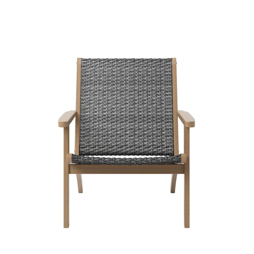 Rady Patio Side Armchair Set of 2, Gray Wicker, Brown Solid Wood - BM344817