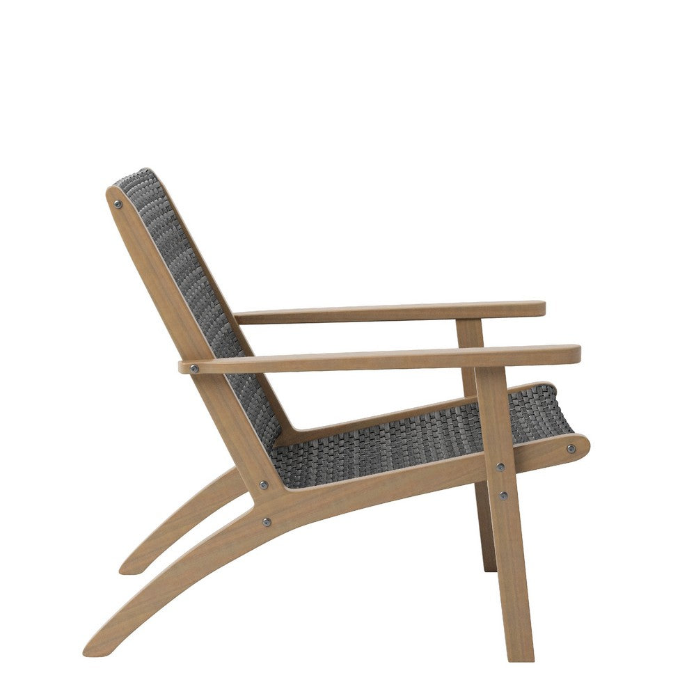 Rady Patio Side Armchair Set of 2, Gray Wicker, Brown Solid Wood - BM344817
