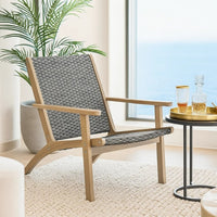 Rady Patio Side Armchair Set of 2, Gray Wicker, Brown Solid Wood - BM344817