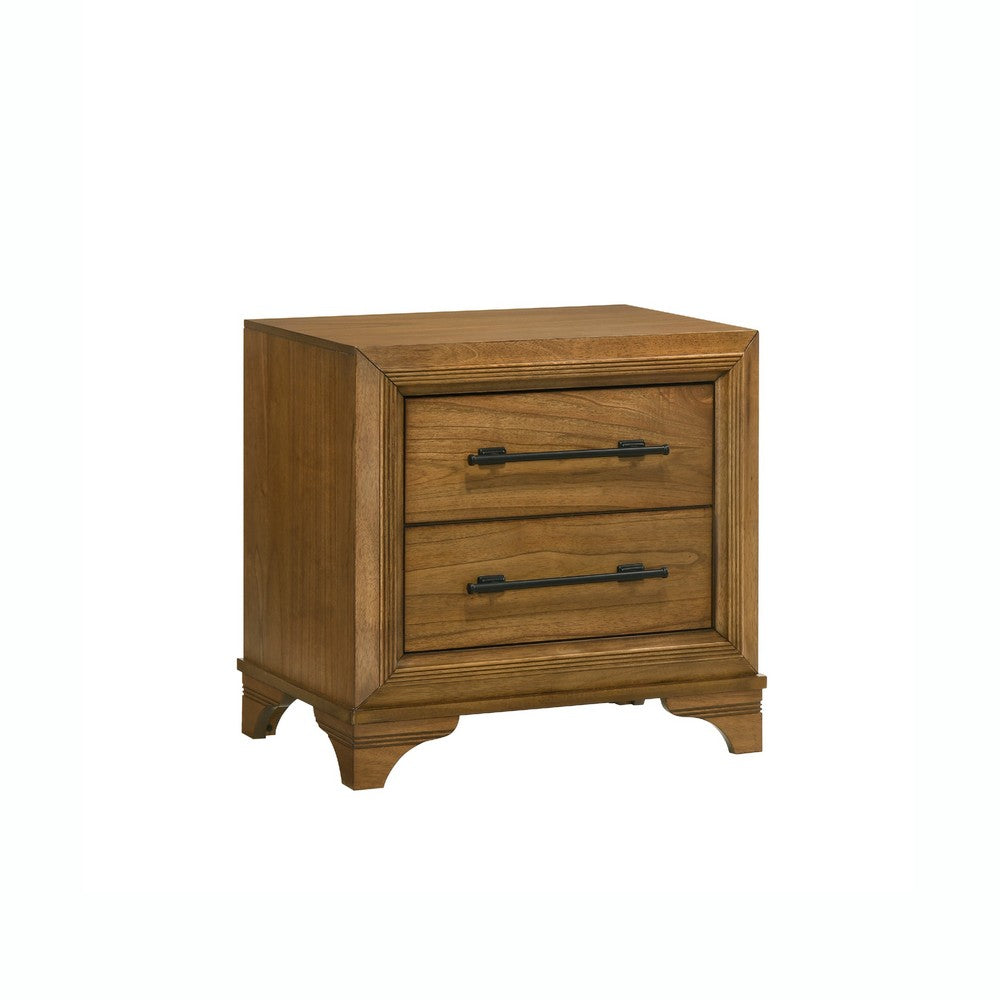 Tey Nightstand, 2 Drawers w Long Black Handles, Honey Brown - BM344818