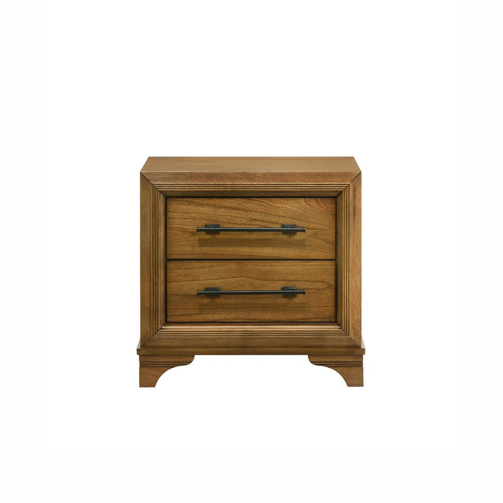 Tey Nightstand, 2 Drawers w Long Black Handles, Honey Brown - BM344818