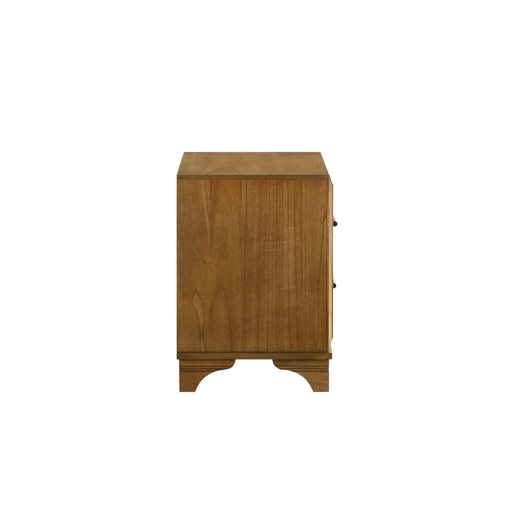 Tey Nightstand, 2 Drawers w Long Black Handles, Honey Brown - BM344818