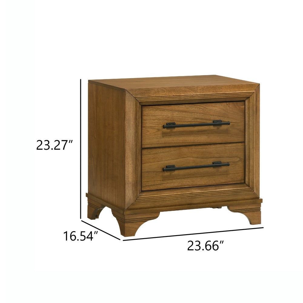 Tey Nightstand, 2 Drawers w Long Black Handles, Honey Brown - BM344818