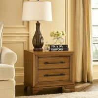 Tey Nightstand, 2 Drawers w Long Black Handles, Honey Brown - BM344818