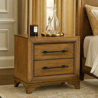 Tey Nightstand, 2 Drawers w Long Black Handles, Honey Brown - BM344818