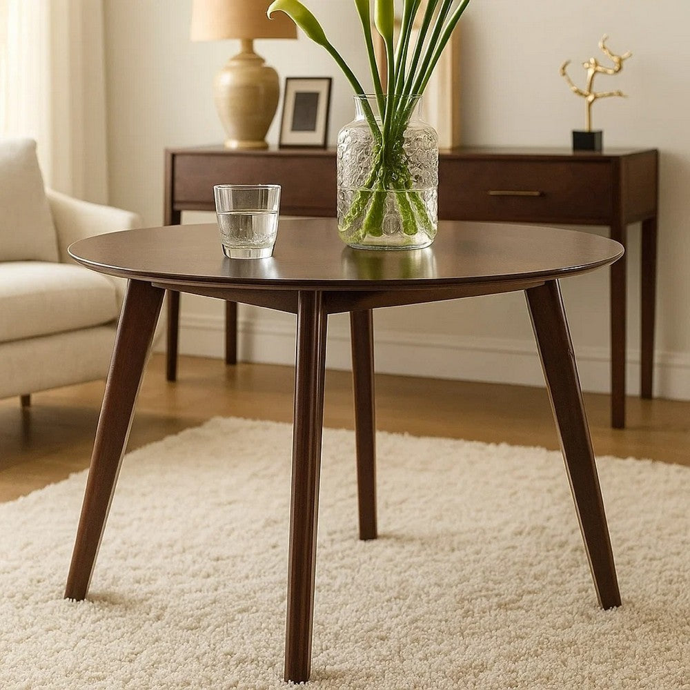 Tery Dining Table, 47 Inch Round Top, Angled Legs, Cherry Brown Wood - BM344819