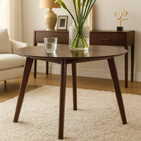 Tery Dining Table, 47 Inch Round Top, Angled Legs, Cherry Brown Wood - BM344819