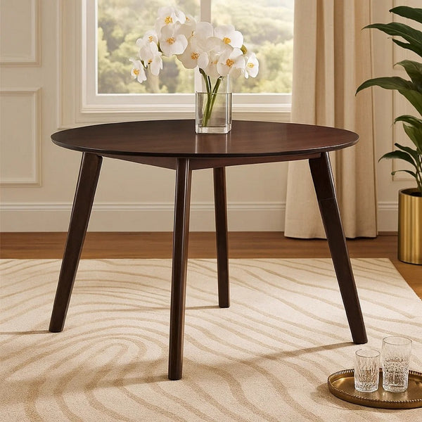 Tery Dining Table, 47 Inch Round Top, Angled Legs, Cherry Brown Wood - BM344819