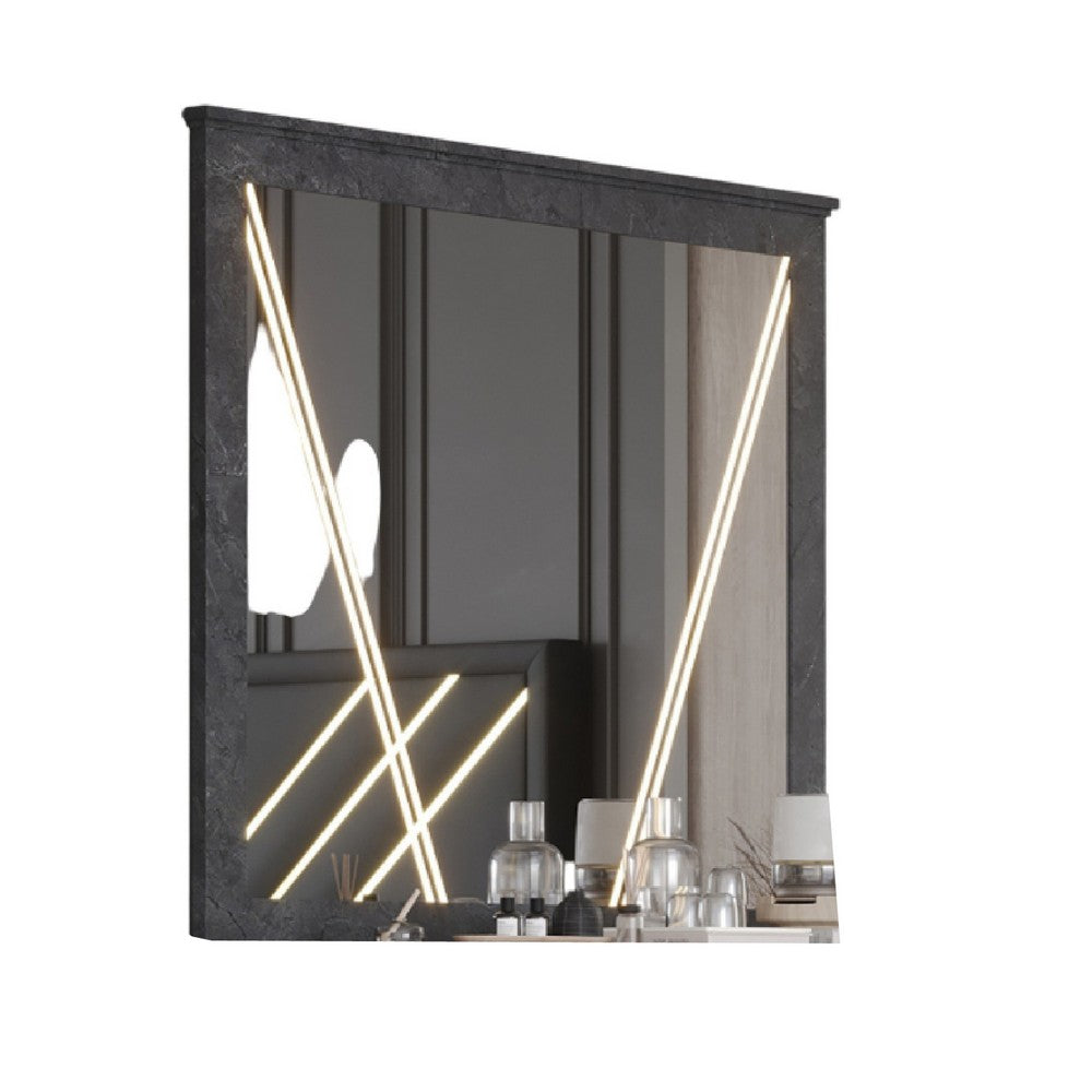 Semy Dresser Mirror, 40 Inch Lighted Gray Marble Frame, Low Distortion - BM344821