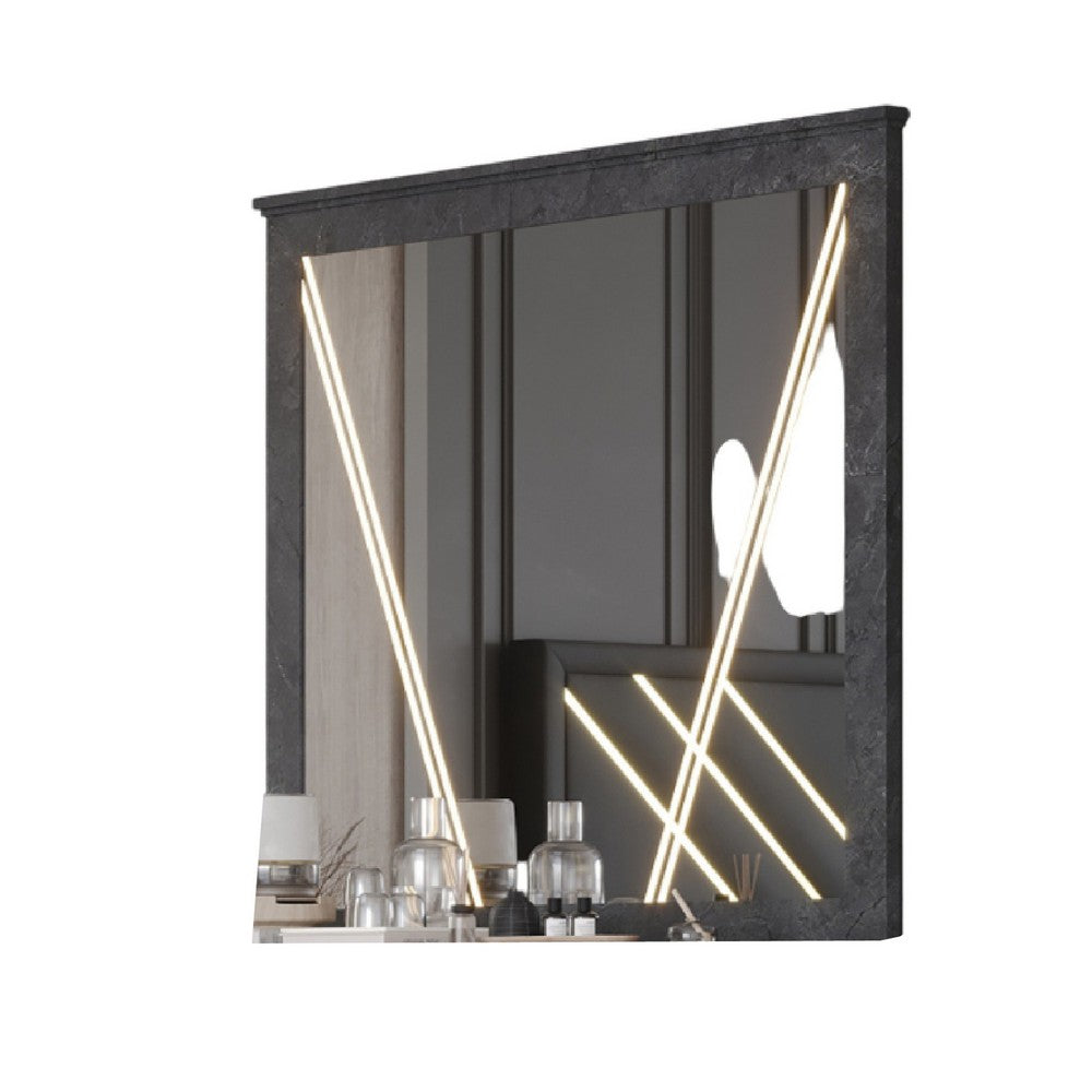 Semy Dresser Mirror, 40 Inch Lighted Gray Marble Frame, Low Distortion - BM344821