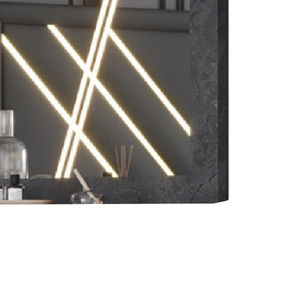 Semy Dresser Mirror, 40 Inch Lighted Gray Marble Frame, Low Distortion - BM344821