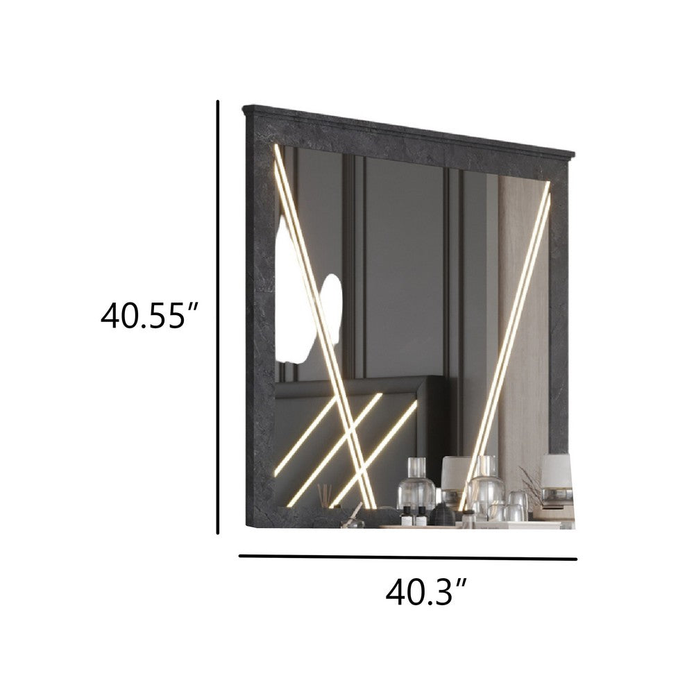 Semy Dresser Mirror, 40 Inch Lighted Gray Marble Frame, Low Distortion - BM344821