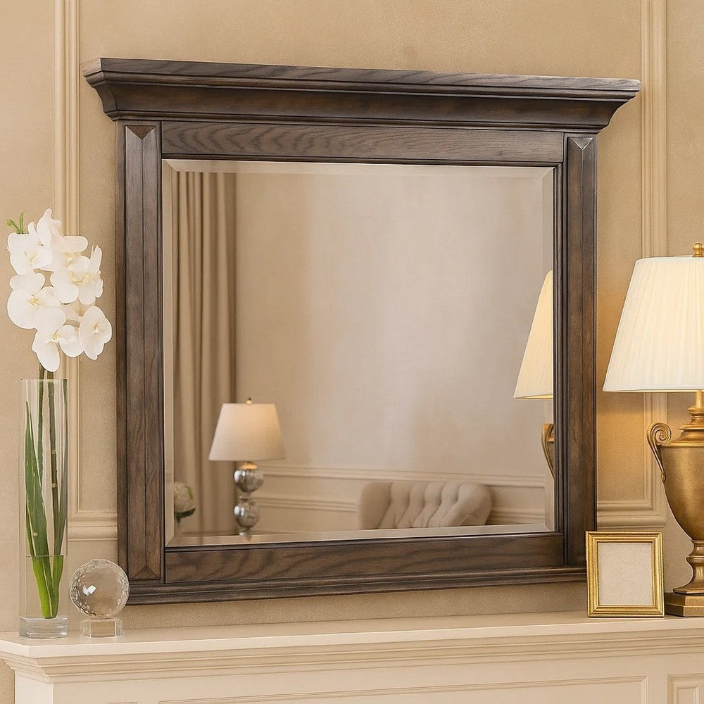 Vesy Dresser Mirror, 48 Inch, Low Distortion Glass, Walnut Brown Wood - BM344823