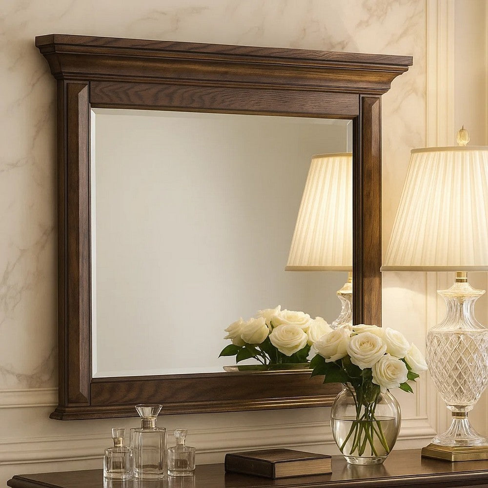 Vesy Dresser Mirror, 48 Inch, Low Distortion Glass, Walnut Brown Wood - BM344823