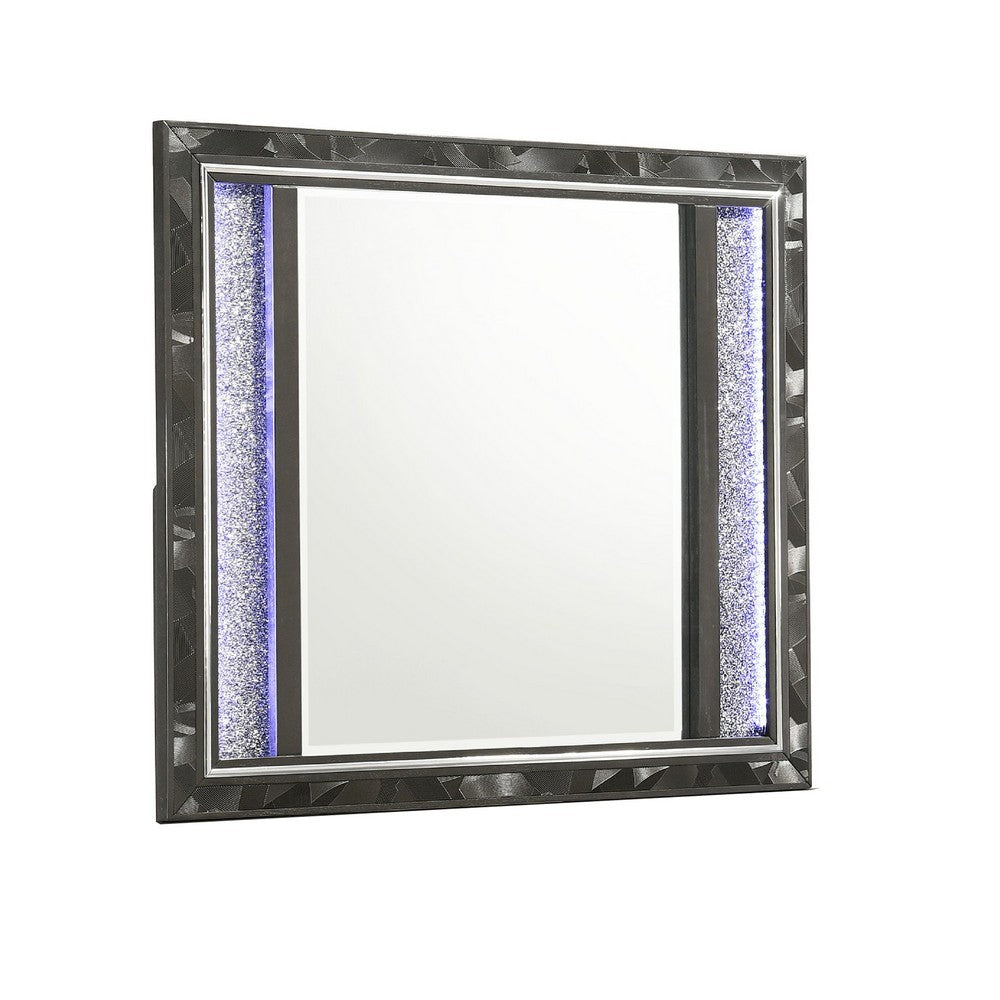 Ren Dresser Mirror, 45 Inch, Crushed Crystal Look Black Laminate, LED - BM344824