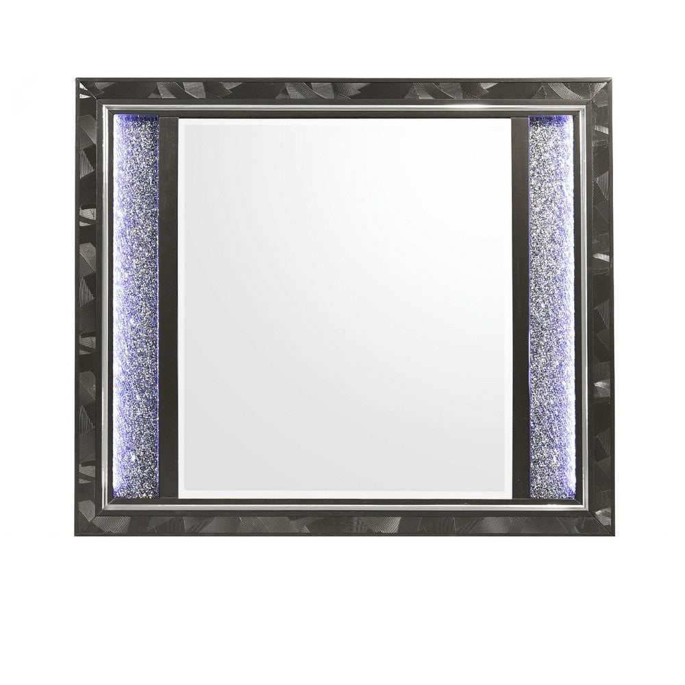 Ren Dresser Mirror, 45 Inch, Crushed Crystal Look Black Laminate, LED - BM344824