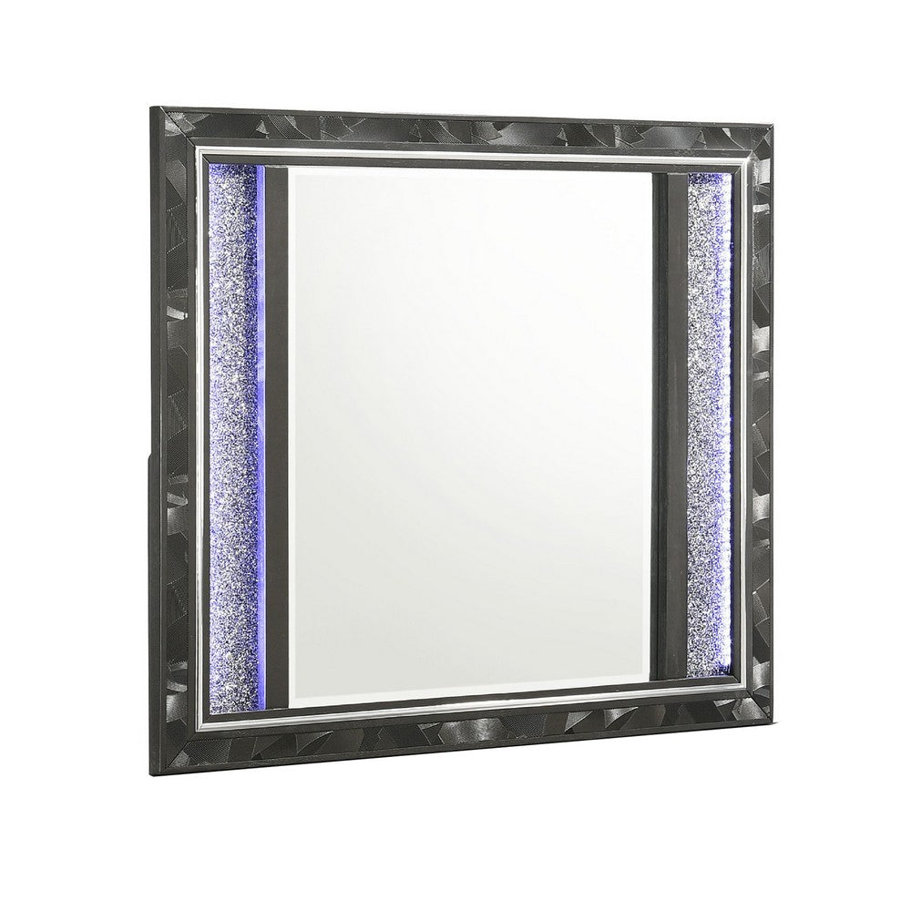 Ren Dresser Mirror, 45 Inch, Crushed Crystal Look Black Laminate, LED - BM344824