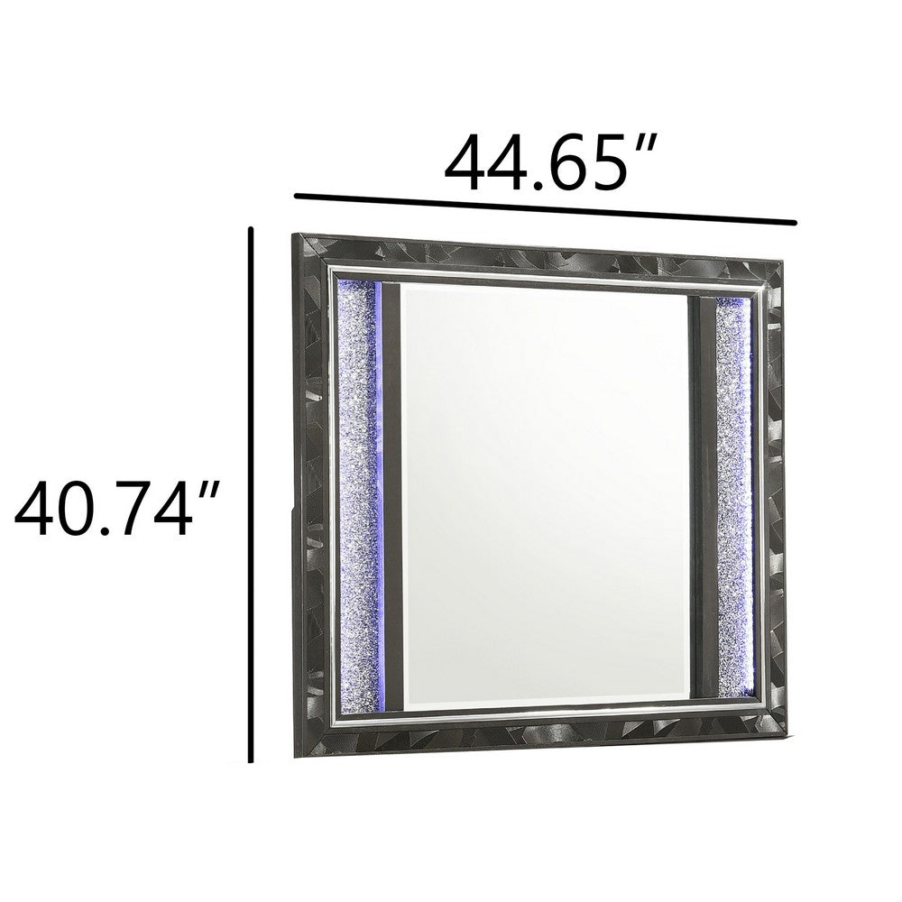 Ren Dresser Mirror, 45 Inch, Crushed Crystal Look Black Laminate, LED - BM344824