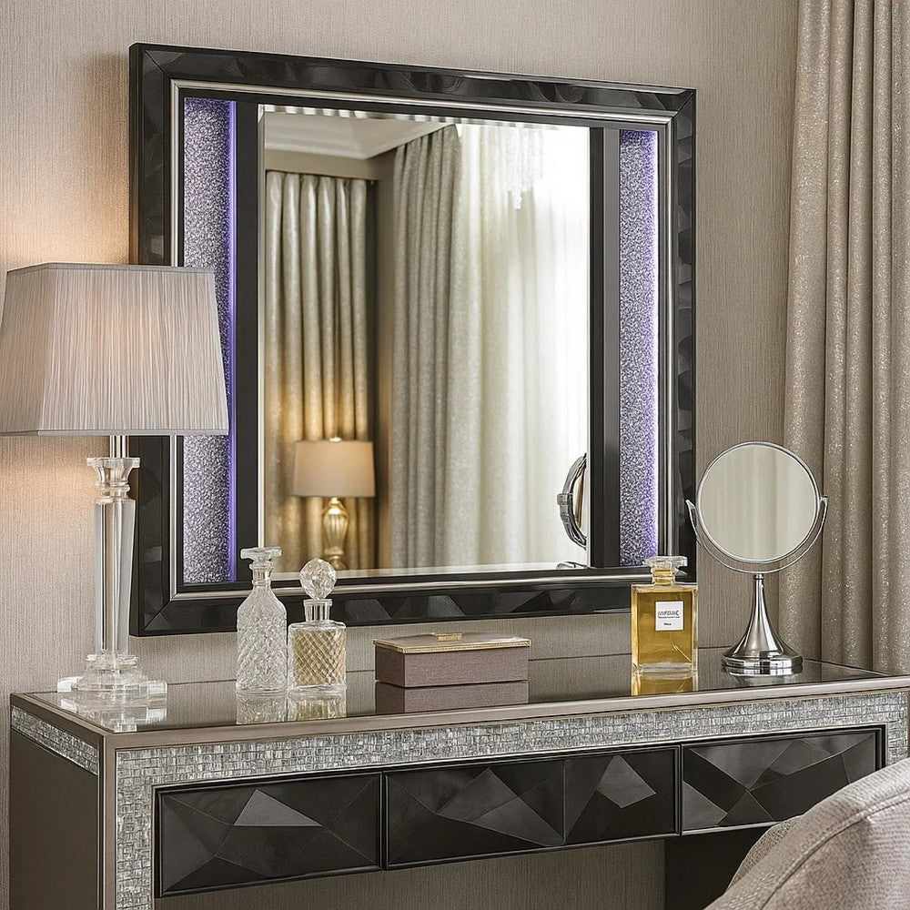 Ren Dresser Mirror, 45 Inch, Crushed Crystal Look Black Laminate, LED - BM344824
