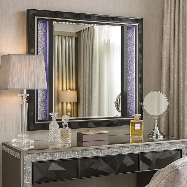 Ren Dresser Mirror, 45 Inch, Crushed Crystal Look Black Laminate, LED - BM344824