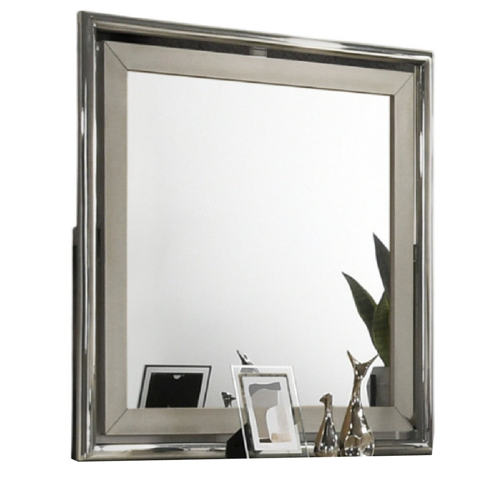 Levy Dresser Mirror, 40 Inch, Light Gray Wood Frame, Low Distortion - BM344825