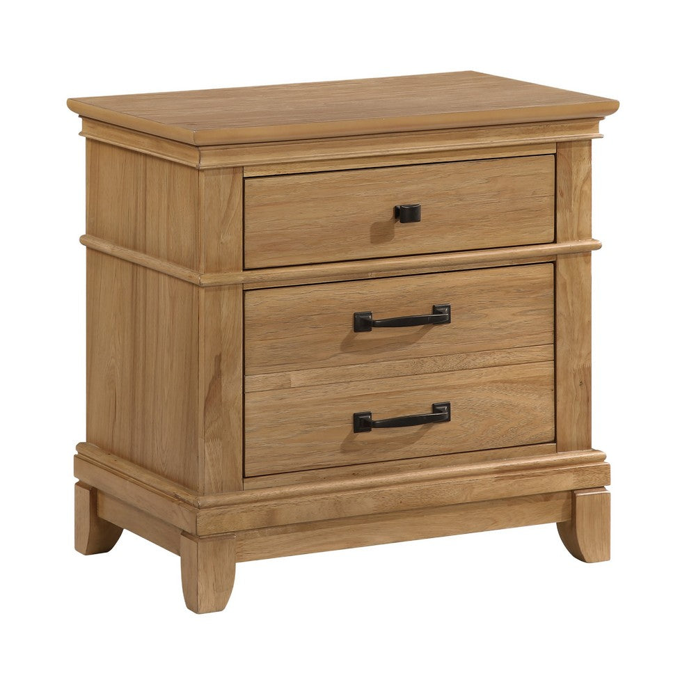 Seny Nightstand, 2 Drawers w Black Handles and 1 Knob, Honey Brown - BM344826