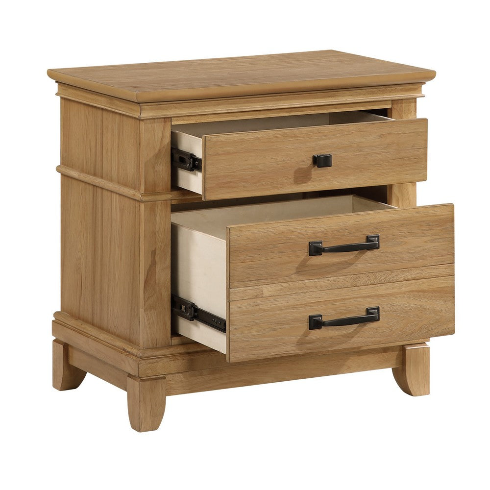 Seny Nightstand, 2 Drawers w Black Handles and 1 Knob, Honey Brown - BM344826