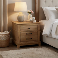 Seny Nightstand, 2 Drawers w Black Handles and 1 Knob, Honey Brown - BM344826