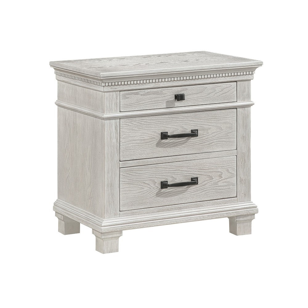 Avy Nightstand, 3 Drawers w Black Handles and 1 Knob, Mist Gray - BM344827