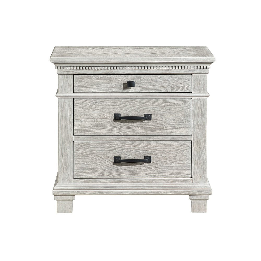 Avy Nightstand, 3 Drawers w Black Handles and 1 Knob, Mist Gray - BM344827