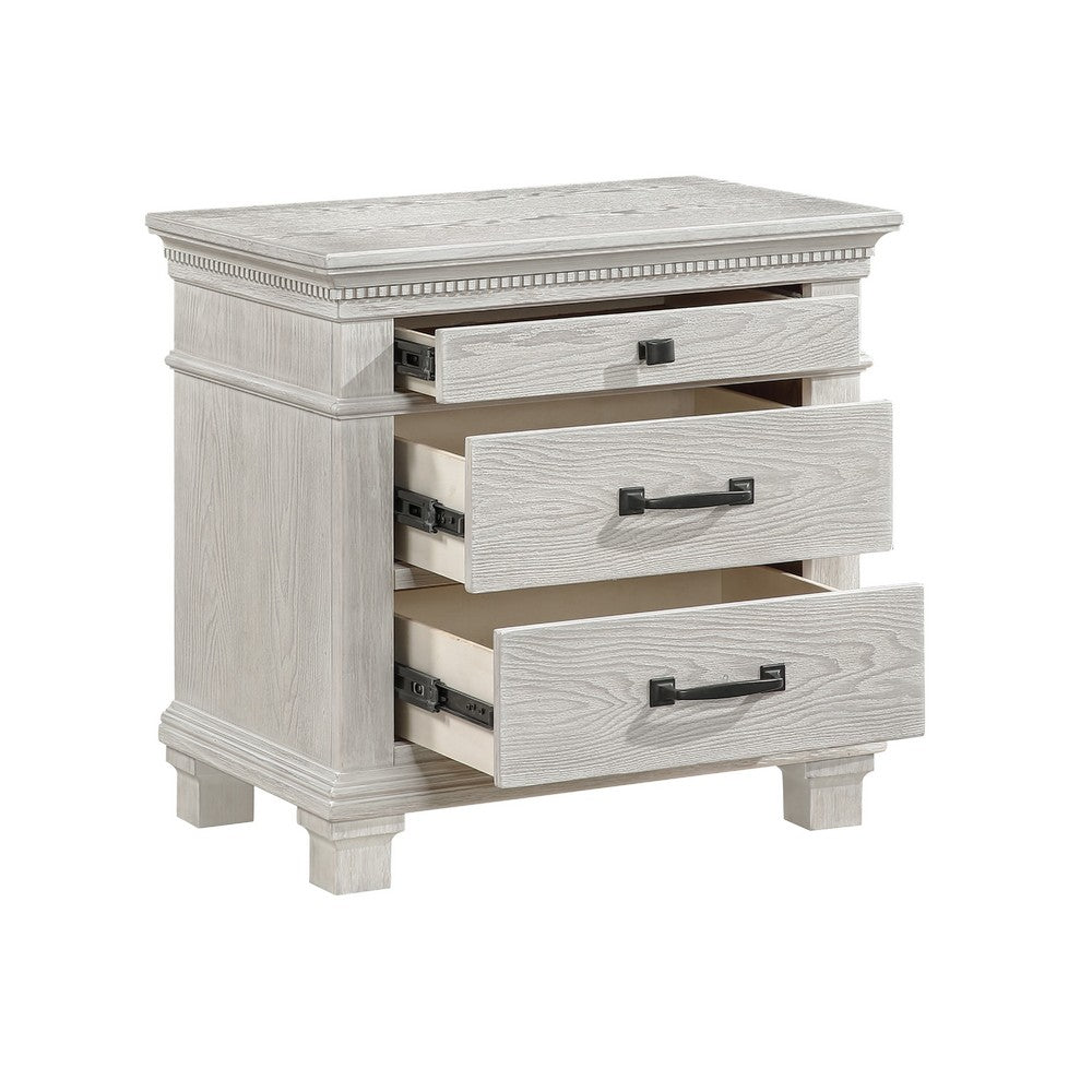 Avy Nightstand, 3 Drawers w Black Handles and 1 Knob, Mist Gray - BM344827