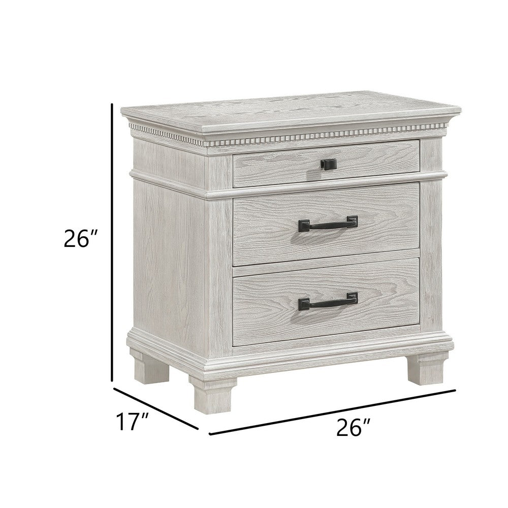 Avy Nightstand, 3 Drawers w Black Handles and 1 Knob, Mist Gray - BM344827