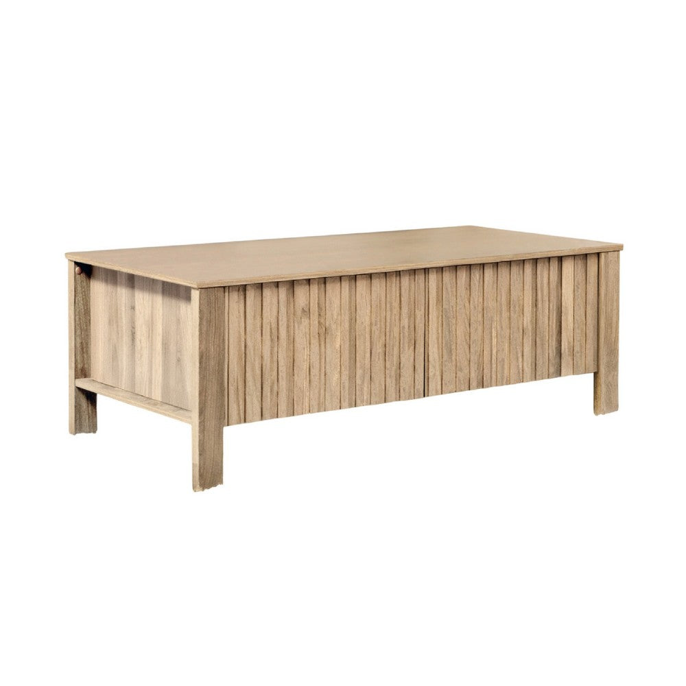 Hay Coffee Table, 47 Inch Rectangular Top, 2 Reeded Drawers, Beige - BM344829