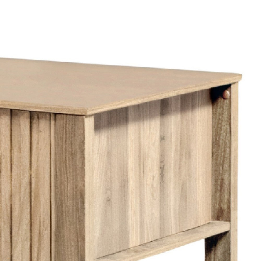 Hay Coffee Table, 47 Inch Rectangular Top, 2 Reeded Drawers, Beige - BM344829