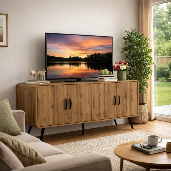 Wea TV Media Console, 63 Inch, 4 Cabinet Doors, Oak Brown Laminate - BM344833