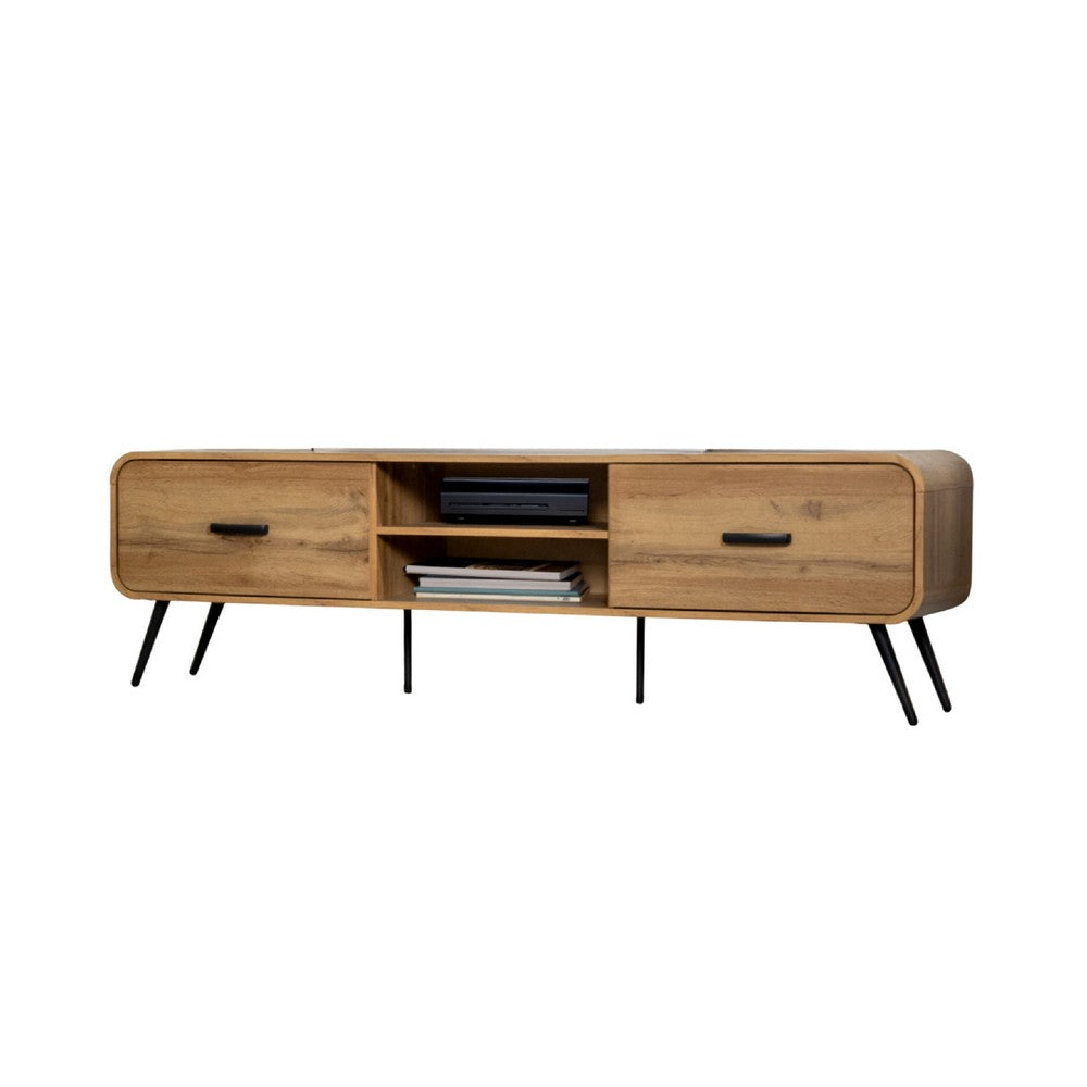 Wea TV Media Console, 71 Inch, 2 Drawers w Open Shelves, Oak Brown - BM344834