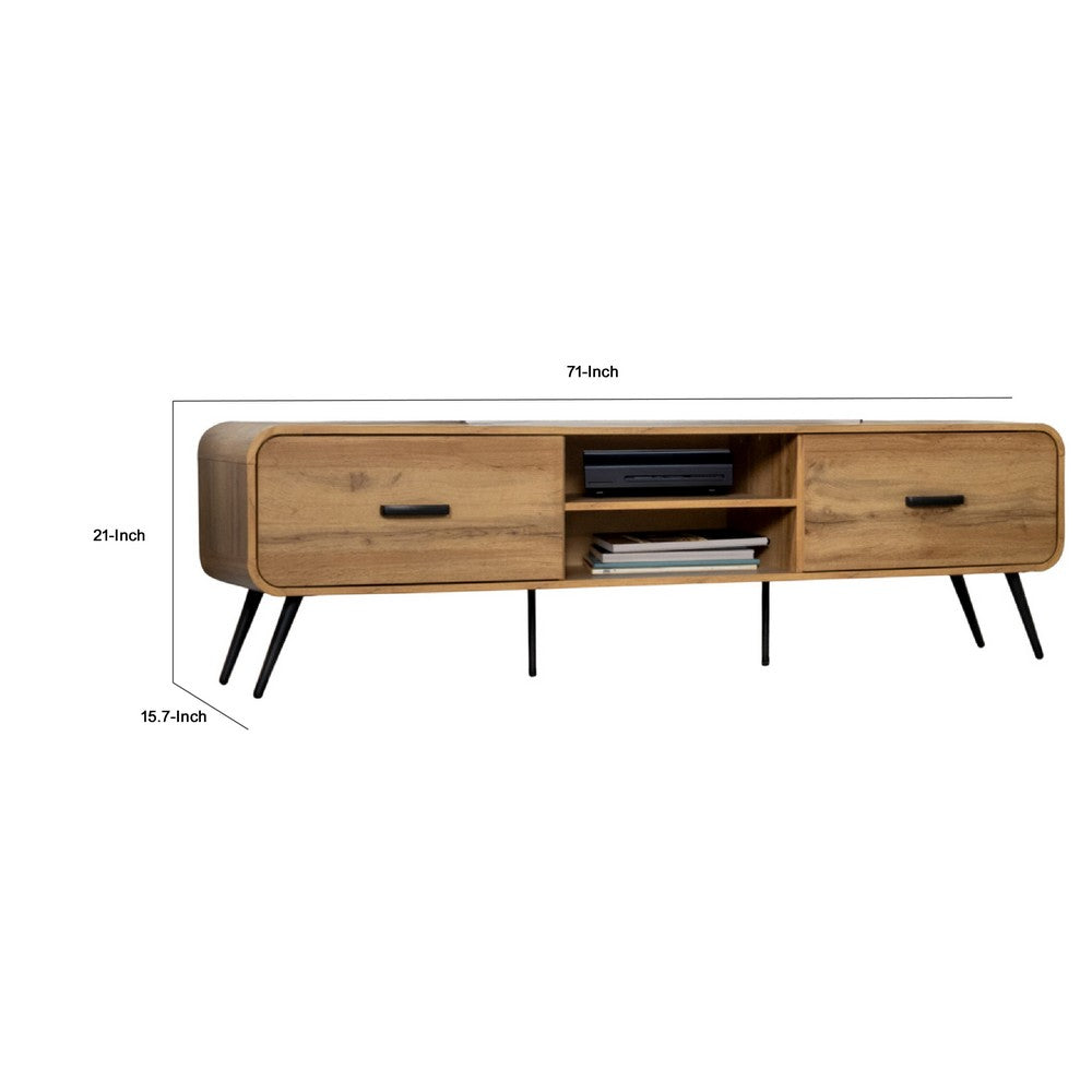 Wea TV Media Console, 71 Inch, 2 Drawers w Open Shelves, Oak Brown - BM344834