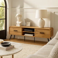 Wea TV Media Console, 71 Inch, 2 Drawers w Open Shelves, Oak Brown - BM344834