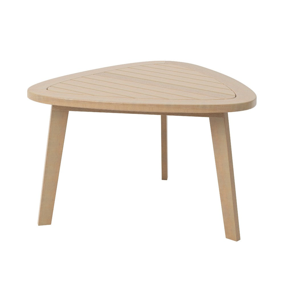 Outdoor Side End Table, 28 Inch Slatted Triangle Top, Natural Brown - BM344835